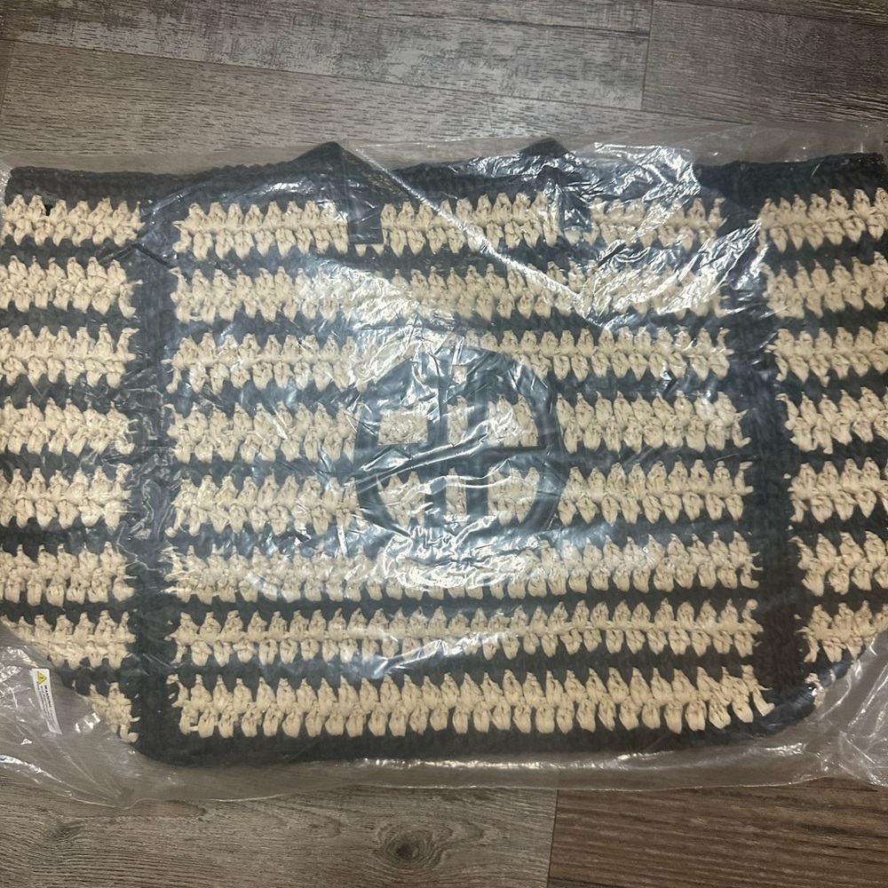 Black and Cream Woven Tote Bag